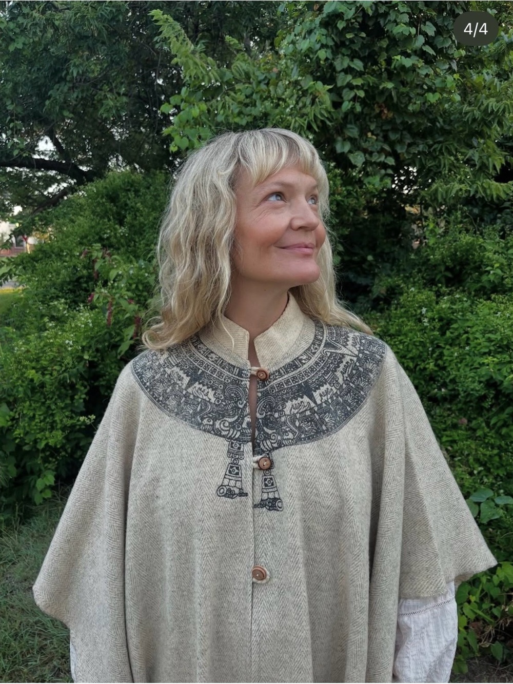 Vintage Cream Wool Mandarin Collar Poncho